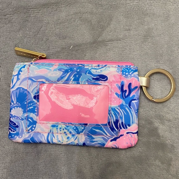 Lilly Pulitzer card and ID key ring holder zipper pouch pink blue 4506 - Picture 6 of 8